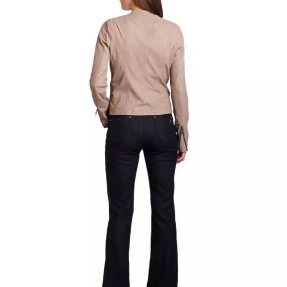 Joie Kellyn Opal Leather Taupe Cream Jacket  Zipper Size M - Picture 6 of 15